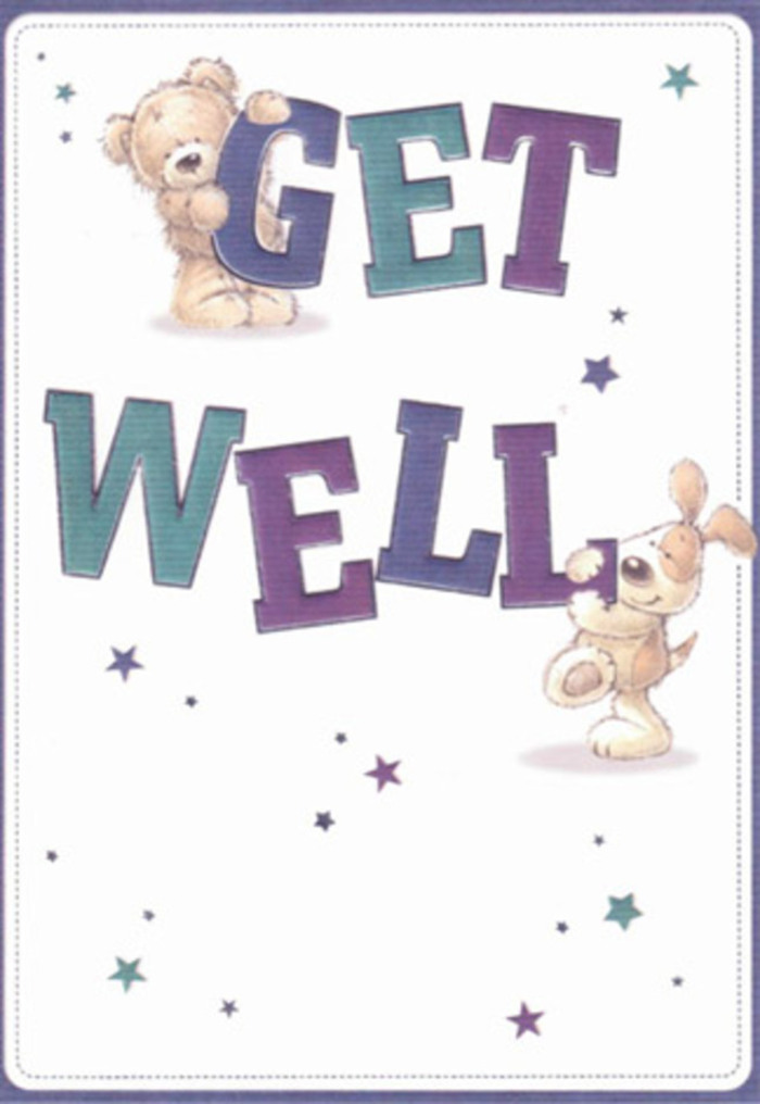 Celebrating gentle encouragement, this get well card radiates the heartfelt spirit that's so treasured in the South Hornchurch community. The design centres on a kind-eyed bear and a playful puppy, who together inspire a mood of nurturing optimism-the kind you find in a bouquet delivered just in time to brighten a neighbour's day near Rainham Road or Wingletye Lane. The typography is bold and uplifting: generous letters shaded in gleaming purples and serene aquas, grounded by playful stars that seem to scatter wishes for recovery through the scene. Textures are lovingly rendered, from the bear's soft, comforting fluff to the puppy's tactile velvety ears, evoking the soothing presence of fresh flowers in a nearby Hornchurch home. The light, softly luminous background lifts the mood with a promise of renewal, just as a bespoke bouquet from a trusted local florist brings a touch of brightness to every room. It's a tender, artistic embrace-perfect for uplifting anyone in need.